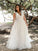 A-Line/Princess Tulle Applique Sweep/Brush Train V-neck Short Sleeves Plus Size Wedding Dresses TPP0006804