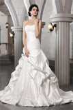 A-Line/Princess Sleeveless Strapless Beading Applique Hand-Made Flower Long Satin Wedding Dresses TPP0006812
