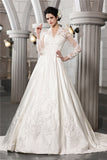 A-Line/Princess Long Sleeves Beading Applique Long Satin Wedding Dresses TPP0006637