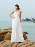 A-Line/Princess Sweetheart Beading Sleeveless Long Chiffon Beach Wedding Dresses TPP0006539