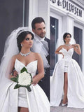 Ball Gown Beading Satin Sleeveless Chapel Train Sweetheart Wedding Dresses TPP0006116