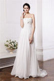 A-Line/Princess Strapless Sleeveless Beading Hand-Made Flower Long Chiffon Wedding Dresses TPP0006897