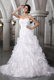 A-Line/Princess Sweetheart Sleeveless Pleats Beading Long Organza Wedding Dresses TPP0006692