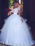 Ball Gown Sweetheart Long Sleeves Floor-Length Lace Tulle Wedding Dresses TPP0006303