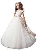 Ball Gown Scoop Tulle Applique Floor-Length Sleeveless Flower Girl Dresses TPP0007534
