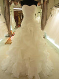 Ball Gown Ruffles Sweetheart Organza Sleeveless Court Train Wedding Dresses TPP0005987