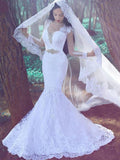Trumpet/Mermaid Applique Sweetheart Long Sleeves Lace Court Train Wedding Dresses TPP0006214