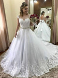 Ball Gown Sweetheart Sleeveless Court Train Beading Tulle Wedding Dresses TPP0006601
