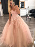 Ball Gown Sleeveless Sweetheart Floor-Length Applique Tulle Dresses TPP0001744