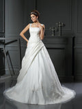 Ball Gown Straps Applique Sleeveless Long Satin Wedding Dresses TPP0006763