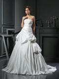 Ball Gown Strapless Applique Sleeveless Long Satin Wedding Dresses TPP0006906