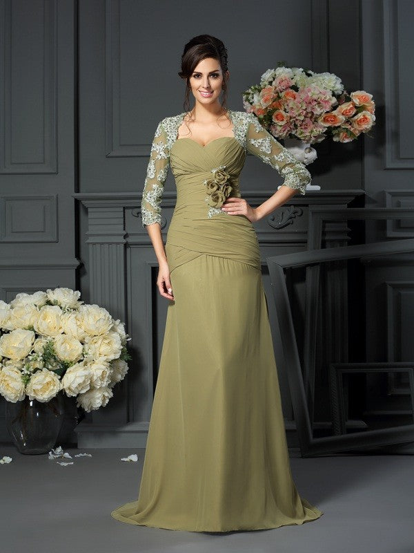 A-Line/Princess Sweetheart Hand-Made Flower 1/2 Sleeves Long Chiffon Mother of the Bride Dresses TPP0007064