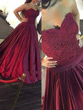 Ball Gown Sleeveless Sweetheart Lace Floor-Length Satin Dresses TPP0001924