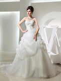 Ball Gown Beading Hand-made Flower Sleeveless Long Organza Wedding Dresses TPP0006943