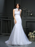 Trumpet/Mermaid Sweetheart Lace Sleeveless Long Satin Wedding Dresses TPP0006811