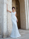 Trumpet/Mermaid V-neck Applique Sleeveless Long Net Wedding Dresses TPP0006703
