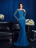 Sheath/Column Off-the-Shoulder Beading Long Sleeves Long Chiffon Mother of the Bride Dresses TPP0007158