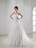 A-Line/Princess Beading Applique Sweetheart Sleeveless Satin Tulle Wedding Dresses TPP0006860