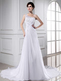 A-Line/Princess Beading One-shoulder Sleeveless Long Chiffon Wedding Dresses TPP0006799