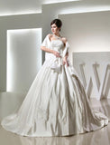 Ball Gown Beading Long Strapless Sleeveless Satin Wedding Dresses TPP0006927