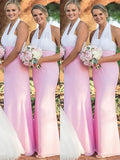 Sheath/Column Halter Chiffon Sleeveless Floor-Length Bridesmaid Dresses TPP0005606