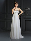 A-Line/Princess Sweetheart Ruffles Sleeveless Long Chiffon Wedding Dresses TPP0006796