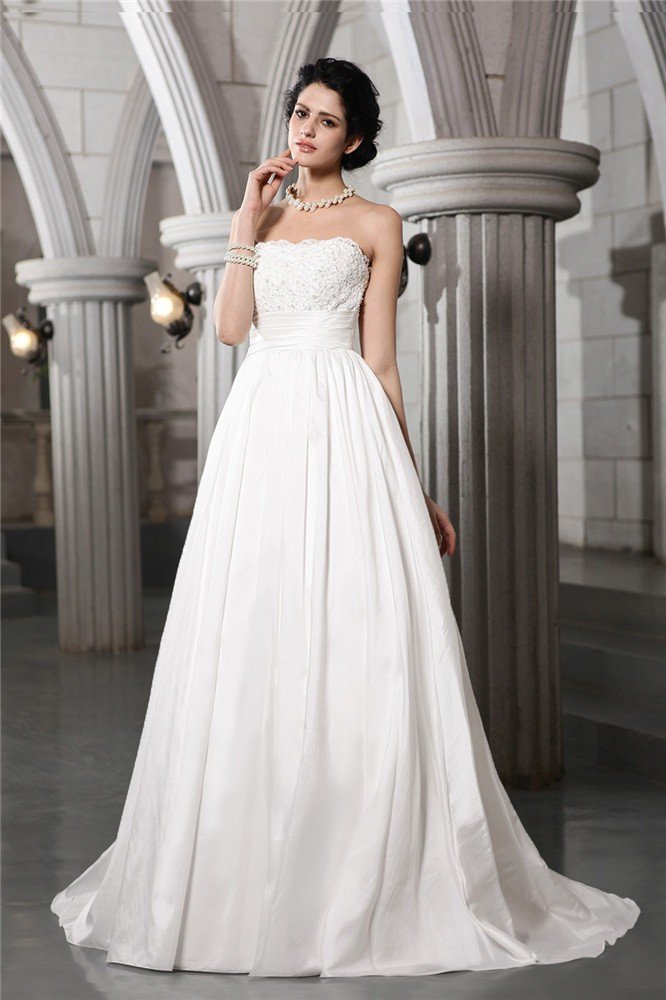 A-Line/Princess Strapless Sleeveless Beading Applique Long Taffeta Wedding Dresses TPP0006808