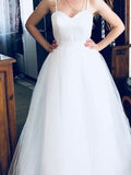 A-Line/Princess Spaghetti Straps Sweep/Brush Train Sleeveless Tulle Wedding Dresses TPP0006945
