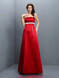 A-Line/Princess Strapless Sash/Ribbon/Belt Sleeveless Long Satin Bridesmaid Dresses TPP0005811