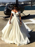 Ball Gown Off-the-Shoulder Court Train Satin Wedding Dresses TPP0005960