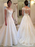 A-Line/Princess Scoop Sleeveless Sweep/Brush Train Lace Tulle Wedding Dresses TPP0006034