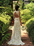 Sheath/Column Sleeveless Lace V-neck Sweep/Brush Train Wedding Dresses TPP0006052