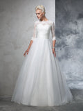 Ball Gown Jewel Applique 3/4 Sleeves Long Organza Wedding Dresses TPP0006383