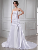 A-Line/Princess Beading Applique Sleeveless Elastic Woven Satin Wedding Dresses TPP0006904
