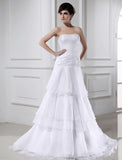 A-Line/Princess Beading Sleeveless Organza Strapless Long Wedding Dresses TPP0006997