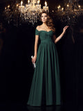 A-Line/Princess Off-the-Shoulder Ruched Sleeveless Long Chiffon Dresses TPP0002226