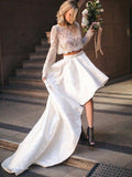 A-Line/Princess Satin Lace Scoop Long Sleeves Sweep/Brush Train Two Piece Wedding Dresses TPP0006689