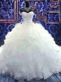 Ball Gown Sleeveless Sweetheart Chapel Train Beading Sequin Organza Wedding Dresses TPP0005896
