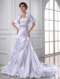 Trumpet/Mermaid Beading Strapless Sleeveless Applique Elastic Woven Satin Wedding Dresses TPP0006933