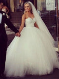 Ball Gown Tulle Applique Sweetheart Sleeveless Sweep/Brush Train Wedding Dresses TPP0006903