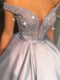 Ball Gown Beading Satin Off-the-Shoulder Sleeveless Floor-Length Dresses TPP0002346