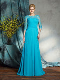 A-Line/Princess Bateau Applique 3/4 Sleeves Long Chiffon Mother of the Bride Dresses TPP0007256