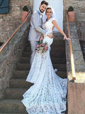 Trumpet/Mermaid Sweetheart Lace Sleeveless Court Train Wedding Dresses TPP0006376
