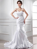 Trumpet/Mermaid Beading Sweetheart Sleeveless Elastic Woven Satin Wedding Dresses TPP0006725