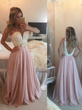 A-Line/Princess Sweetheart Sleeveless Pearls Floor-Length Chiffon Dresses TPP0002114