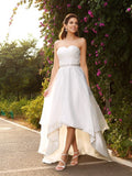 A-Line/Princess Sweetheart Beading Sleeveless High Low Organza Wedding Dresses TPP0006280