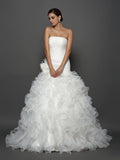 Ball Gown Strapless Hand-Made Flower Sleeveless Long Organza Wedding Dresses TPP0006654