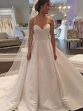 Ball Gown Sleeveless Sweetheart Court Train Satin Wedding Dresses TPP0006642