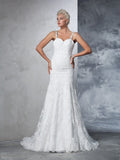 Trumpet/Mermaid Spaghetti Straps Lace Sleeveless Long Lace Wedding Dresses TPP0006854