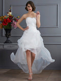 A-Line/Princess Sweetheart Sleeveless Beading High Low Organza Wedding Dresses TPP0006231